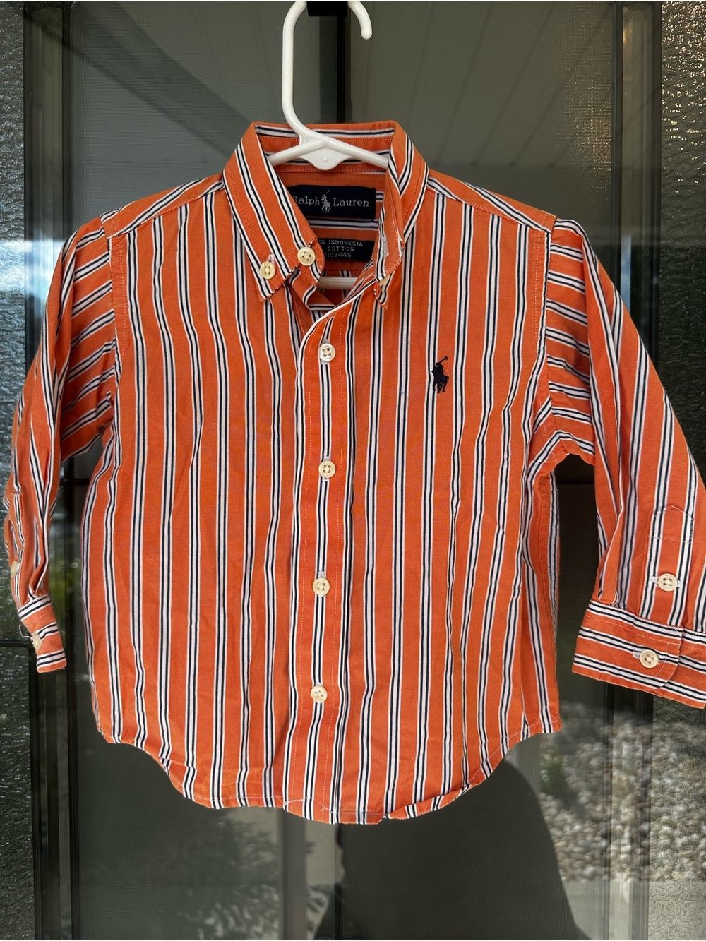 Ralph Lauren Orange Navy White Striped Button-Down Shirt